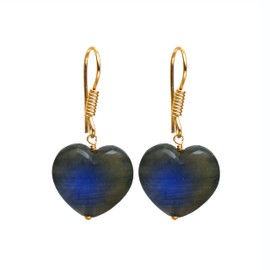 Gempires Natural Gold Plated Heart Dangling Earrings Genuine Labradorite Love Heart Crystal Jewelry Hypoallergenic Elegant Earrings For Women