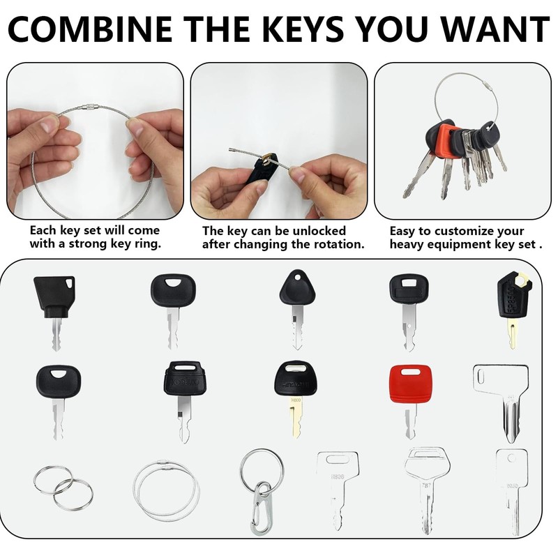 18-Piece Construction Machinery Key Set, Ignition Key Set, Tractor, Replacement