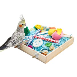 Dnoifne Bird Foraging Toys Box, Parrot Shredding Toys Box, Bird Chewing Toys, Birdcage Accessories, Suitable for Small Birds Parakeets Cockatiels Love Birds Conures