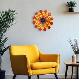 Metal Flowers Wall Decor Indoor Outdoor Metal Wall Art for Home Farmhouse Living Room Bedroom Bathroom Garden Decorations - Red & Yellow