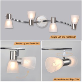 HiBay LED Track Lighting Fixtures, Rotatable 4-Light Ceiling Light Kit, Modern Kitchen Spotlight White with Glass Lampshade for Living Room Bedroom Dining Room, E12 Base (Bulbs Not Included)