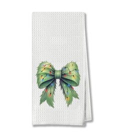 AgriFusion Tech Christmas Lights Bow Kitchen Towels, Holiday Hand Towels for Bathroom, Christmas Dish Tea Towels, Christmas Bathroom Kitchen Decor, 16x24 Inch
