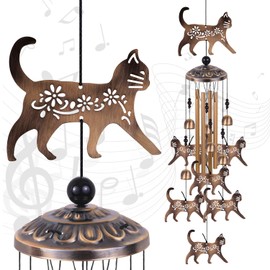 Cats Wind Chimes Xmas Gifts for Mom, Grandma, Family, Hanging Cat Ornaments, Dog Windchime for Home, Garden, Balconies, Room, Patio, Indoor, Outside Decoration, Bronze Wind Catcher, Memorial Wind Bell