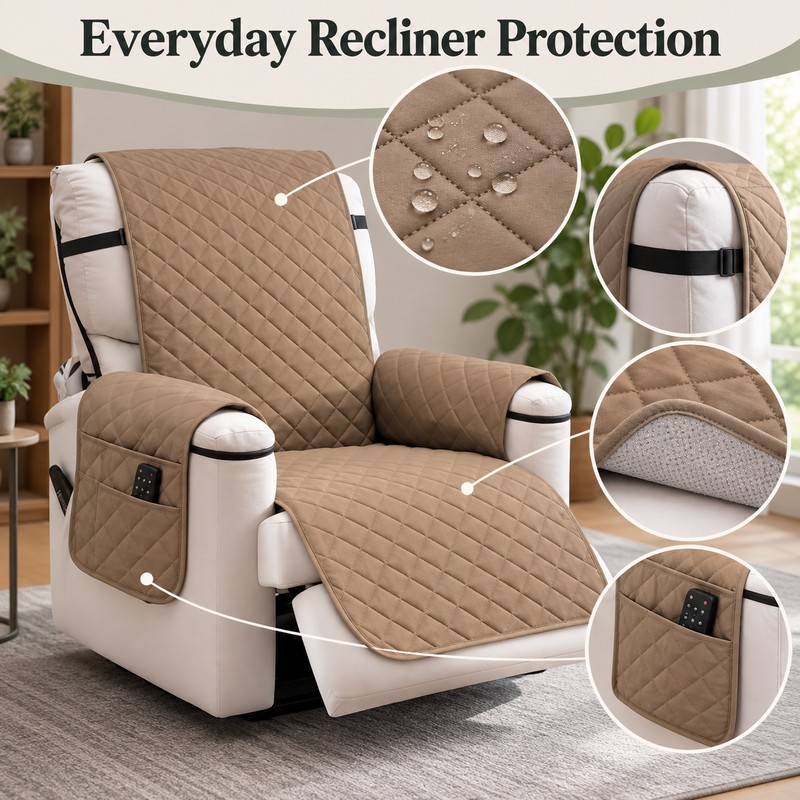 Waterproof Recliner Quilted Cover – Nonslip Furniture Slipcover with Elastic