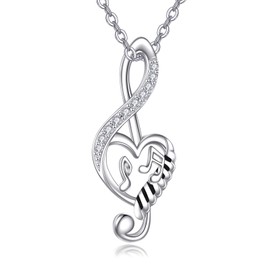 VONALA Music Necklace 925 Sterling Silver Music Note Pendant Necklace Cubic Zirconia Music Jewellery Gift for Women Girls, Sterling Silver