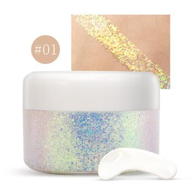 Body Glitter Gel, Biodegradable Face Glitter Gel Mermaid Liquid Eyeshadow Fine Glitter for Body, Face, Hair, Wedding Festival Glitter Sparkle 1.4 oz (#01)