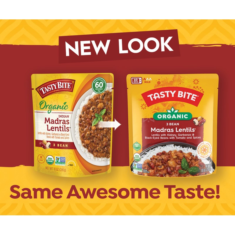 TASTYBITE Organic Three Bean Madras Lentils, 10 OZ