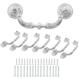 Kyuionty 8 Pack Bail Pull Handles, 3.5 Inch Hole Center Vintage Antique Drop Drawer Pull Swing Cabinet Dresser Handles (Silver, Total length: 4.72 inch)