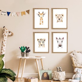 MeinBaby123® Children's Room Pictures, Set of 4, DIN A4 Poster Set, Wall Pictures, Safari Animals, Giraff, Zebra, Lion, Decorative Pictures for Children's Room, Baby Room Decoration, Wall Poster Premium (Africa Animals, 1 Set)