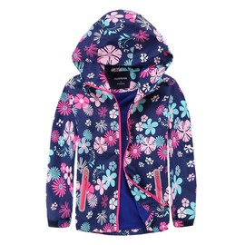 M2C Girls Outdoor Waterproof Floral Fleece Lined Windproof Jacket 4/5 Navy