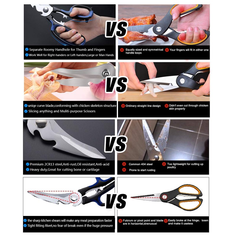 Heavy Duty Kitchen Shears with Unique Curve Blade, No Rust