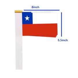 25 Packs Small Chile Flags on Handheld Stick，Miniature Chilean Flag for Outside,4x6 Inch Mini Hand Held Banner with Golden Topper,Patriotic Decorations