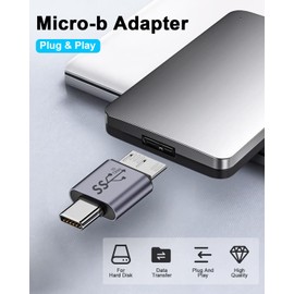 Duttek 10Gbps USB C to Micro B Cable Adapter, Micro B to USB C Adapter, Micro B Male to USB C 3.2 Male Adapter for Hard Drive Cable for External Portable SSD HDD 2 Pack