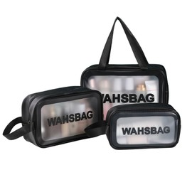 Lynlyulinger PVC Clear Makeup Bag, Hot Spring Bag, Sauna Bag Set, Storage Bag, Pouch, Cosmetic Pouch, Waterproof, Large Capacity, Various Sizes, Thick, For Travel, Swimming, Gift, Black-3 Piece Set