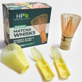 HAPPY PATH & CO-Dual Matcha Whisk Set-Bamboo Whisk (chasen) & Resin Matcha Whisk-Traditional & Modern tools for Japanese Matcha Tea Preparation-Durable, Sustainable Reusable-For Koicha, Usucha, Lattes