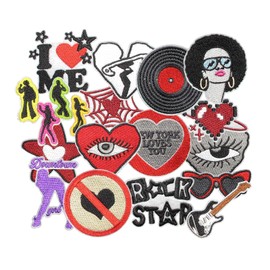 HEYTRCO 16PCS Aesthetic Downtown Girls Iron on Patches, Cool Funny Cartoon Y2K Embroidered Applique for Clothes, Custom Love Rock Patches for Hats, Jeans, Jackets, Bags, Backpacks, Dress