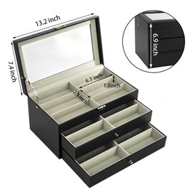 Nicunom 18 Slots Sunglasses Organizer Collector Eyeglasses Sunglass Glasses Storage Box Eyeglasses Eyewear Display Case with Drawer, Lockable, Black