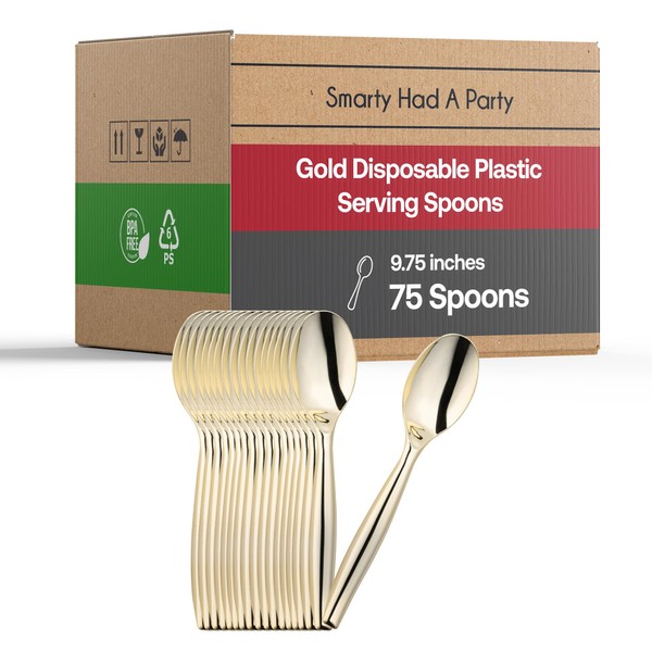 Gold Disposable Plastic Serving Spoons, 9.75 Inch, Pack of 75