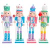 Happyyami Wooden Christmas Nutcracker Soldier 4pcs Candy Nutcracker Figures Pastel