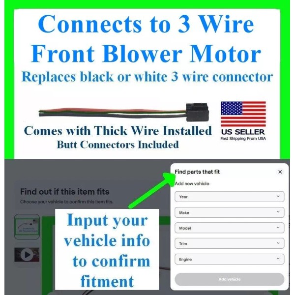 fits Jeep Wrangler 2014-18 JK Blower Motor Connector Plug Wiring