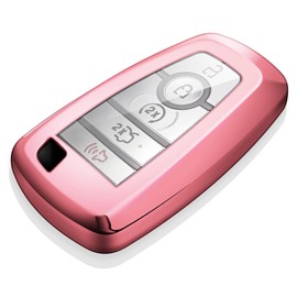 Tukellen for Ford Key Fob Cover, Premium TPU Plated Case for Explorer Fusion Escape Edge Expedition F150 F250 F350 F450 F550 Maverick Mustang 3-4-5-Buttons Smart Remote Key Protector (Pink)