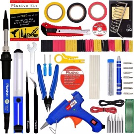 Plusivo Soldering Iron Kit 60W Adjustable Temperature w/Glue Gun & Accessories