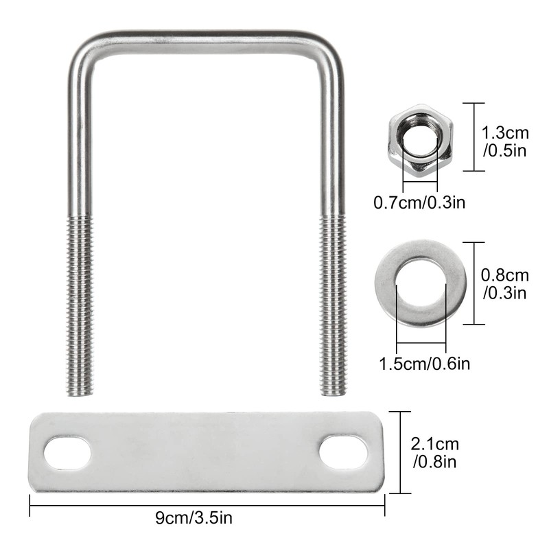 CertBuy 8 Pack Square U-Bolts 2-1/2" Inner Width 100mm Length