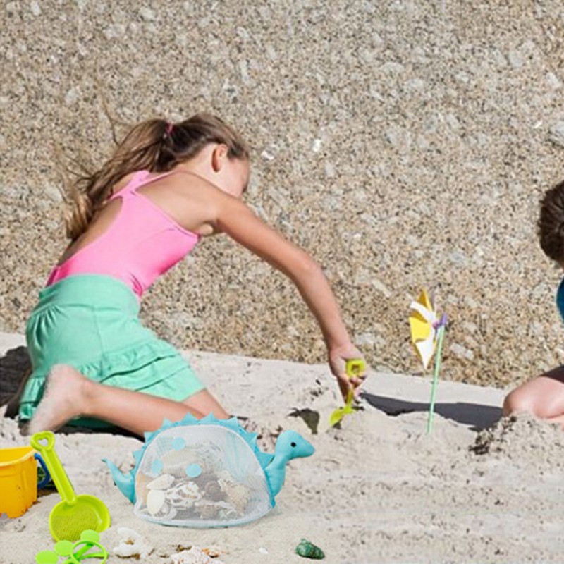 Dinosaur Mesh Beach Bag for Kids Shell Collecting Totes Portable