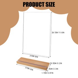Pack of 2 A4 Acrylic Stands, Table Stands with Wooden Base, Acrylic L Stand, Double Sided Vertical Table Stand for Cafe, Restaurant, Wedding, 29.7 x 21 cm