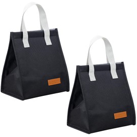 2 PCS Thermal Lunch Bag, Portable Large Capacity Thermal Insulation Aluminum Foil Liner Lunch Cooler Bag, Reusable Leakproof Bento Tote, Lunch Box Container for Work School Beach Women & Men (Black)