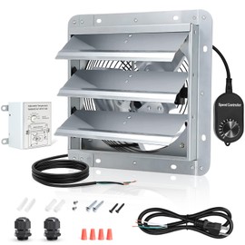 Aibabcue Shutter Exhaust Fan with Thermostat & Speed Control, 844 CFM,1606 RPM, Upgrade 10 inch Wall Mount Attic Vent Fan for Chicken Coops, Greenhouse, Gable, Barn, Garage, Shed Ventilator