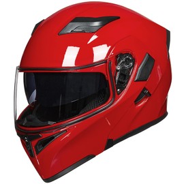 ILM Motorcycle Dual Visor Flip up Modular Full Face Helmet DOT with 6 Colors Model 902 (M, Bright Red)