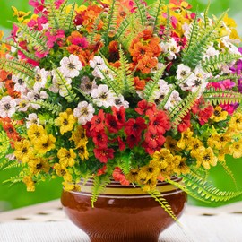 GORGOU 14 Pcs Artificial Outdoor Flowers UV Resistant Fake Flower -No Maintenance Faux Greenery Plants Plastic Flowers -Faux Flowers for Outdoor Planters Porch Garden Window Box Home Decor (Mix 6)