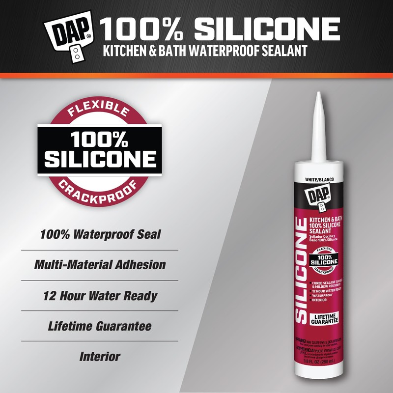 DAP 100% Silicone Rubber Kitchen, Bath & Plumbing Bath Sealant,