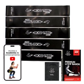 BOLD TRIBE Set de 5 Mini Bandas de Resistencia X-Heavy - Bandas Elásticas para Ejercicio - Fitness, Yoga, Crossfit, Pilates, Gym en Casa - Entrenamiento Piernas, Glúteos y Brazos - Color Negro