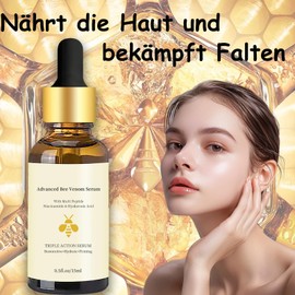 Soleneva 2 PCS Bienengift Serum, Anti-Falten-Serum mit Niacinamid&Hyaluronsäure, Bee Essence gegen Falten, Gesichtsserum für die Porenverfeinerung, Verbessert die Hautelastizität strafft Gesicht