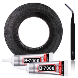 HQMaster 2mm x 50 m Adhesive Sticker Tape, Tweezers, B7000 Adhesive Glue for Use in Cell Phone Repair Double Sided Layer Strong Adhesive Tape Long Roll