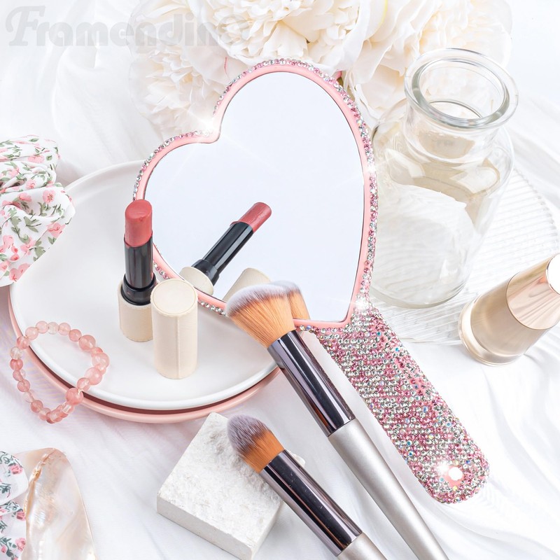 Framendino Framendino, 1 Pack Large Rhinestone Handheld Mirror Heart Bling