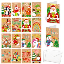 HOWAF Small Christmas Cards Pack of 32, Kids Christmas Cards Pack, Kids Christmas Cards for School, Childrens Christmas Cards Kids Xmas Cards for Class Friends & Teachers, with Envelope, Brown