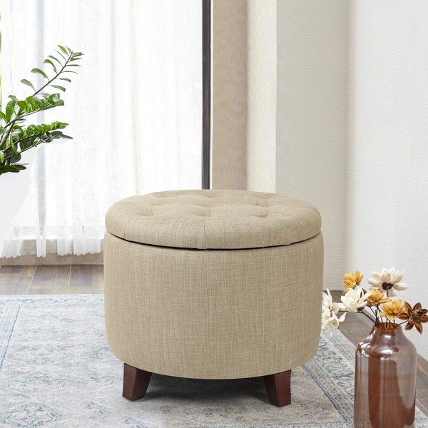 Adeco Fabric Cushion Button Tufted Lift Top Storage Footstool, Height