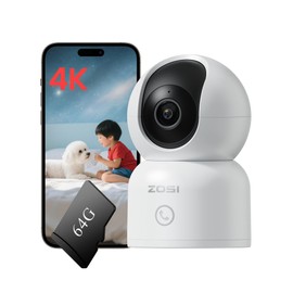 ZOSI C518 (2.4G/5G Dual Band, 8 MP Pixels) Pet Camera, WIFI Surveillance Camera, Human/Pet Tracking, Motion Detection, Crying Voice Detection, Two-way Calling, Memory Card Storage Support