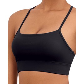 AegisChic Womens Y Sports Bras Yoga Top with Removable Cups Spaghetti Thin Strap Workout Bra Tops for Light Support Black