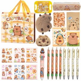 Back to School 24PCs Capybara Stationery Gift Set, cute Capybara Keychains, Stickers, labyrinth, Pencil Case, Ballpens, Notebooks Kids Kawaii Birthday Party Christmas Gift for Girls Boys (24 Pieces)