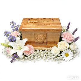 FITWOWFIT Pet Memorial Urns for Dogs or Cats Ashes, Solid Acacia Wooden Funeral Pets Memorial Urns, Cremation Urns Keepsake Memory Box for Loss Pets, Ashes Urn for Pets (Natural Color, L)