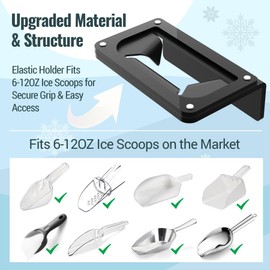 NiHome Magnetic Ice Scoop Holder, Fits 6-12oz Ice Scoops on the Market, Noise-Reducing Soft Silicone, Secure Elastic Buckle, Strong Magnet and Adhesive Mount