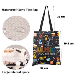 FEELMEM Music Teacher Alphabet Tote Bag Music Teacher Gift Piano Violin Trumpet Musician Gifts Music Handbag Thanks Teacher Gift