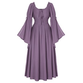SCARLET DARKNESS Women's Renaissance Dress Medieval Peasant Dress Off Shoulder Long Bell Sleeve Dresses, Purple, XXL