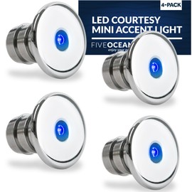 Five Oceans LED Marine Courtesy Lights, 4 Pack Boat Mini Accent Light, Round Deluxe Light for Boat Interior, Deck, Cockpit, Blue LED, for Pontoon, Fishing Boat, Bass Boat, Sailboat, RVs - FO-2445-M4