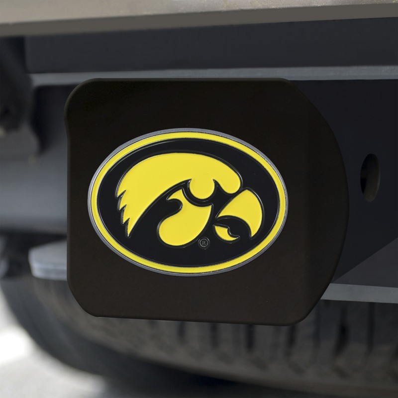 FANMATS 22688 Iowa Hawkeyes Black Metal Hitch Cover - 3D