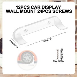 Gosknor 12pcs Collectible Car Display Wall Mount, Vertical Toy Car Wall Mount for Speed Champion Series Low-Profile Wheel-Mounted Rack to Showcase Model Vehicle (Transparent)